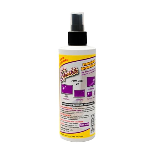 Sparkle Screen & Monitor Cleaner Spray, Ammonia & Alcohol-Free, Anti-Static, Streak-Free Formula for TVs, Laptops & Displays, 8 fl oz (Pack of 6) - size: 8 Fl Oz (Pack of 6)