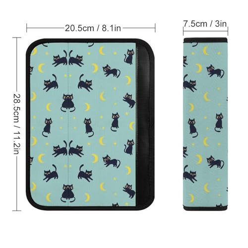 Universal Soft and Comfortable Seat Belt Cover for Adults and Children, Most Cars, 2 Pack Night Sky Stars Yellow Moon Cartoon Black Cat Seat Belt Covers Cushion Neck and Shoulder Support - color: Pattern 370