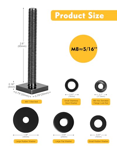 T Slot Bolts for Roof Rack Cross Bars, Platform, Cargo Basket, Stainless Square T Track Bolt Adapter to Secure Bike/Ski/Kayak Rack, Solar Panel, Awning, 4mm Thick - color: M8x65mm, 4pk