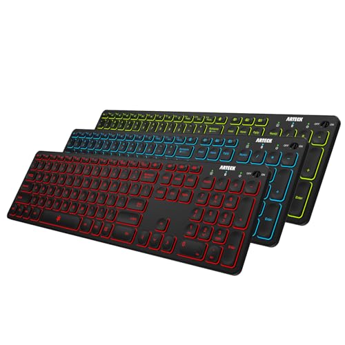 Arteck Universal Backlit 7-Colors & Adjustable Brightness Multi-Device Full Size Wireless Bluetooth Keyboard for Windows, iOS, iPad OS, Android, Computer Desktop Laptop Surface Tablet Smartphone