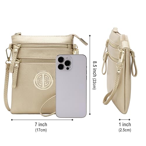 Solene Small Multi Zipper Pockets Crossbody Bag with Detachable Wristlet - color: Rose Gold-1