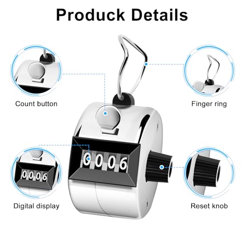 Decymis 2 Pack Clicker Counter, Metal Hand Tally Counter Clicker, Silver | 4 Digit Mechanical Palm Click Counter for Counting Numbers, Coaching, Sports Events