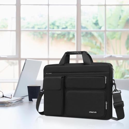 MOSISO Laptop Shoulder Bag 16 inch, 15-15.6 inch Computer Bag | Compatible with MacBook Pro 16 inch, HP, Dell, Lenovo with 2 Raised&1 Flapover&1 Horizontal Pocket&Handle&Belt, Black - color: Black, size: 16 inch