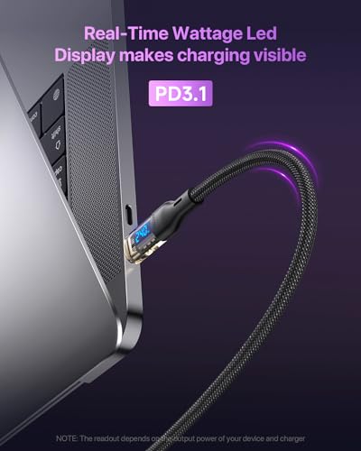240W USB C to USB C Transparent Cable with LED Display Compatible with 140W 100W Fast Charging for MacBook Pro,lPhone 16/15/15Pro/15ProMax,Galaxy S23+/S23Ultra/S22,6.6ft,Black - size: 6.6Ft