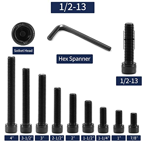 1/2-13 x 2-1/2" Socket Head Cap Screws Bolts, 20Pcs 304 Stainless Steel 18-8, Allen Socket Hex Drive, Full Thread, Black Oxide by SG TZH(with Hex Spanner) - size: 1/2-13 x 2-1/2"