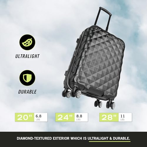 Kenneth Cole REACTION Diamond Tower Collection Lightweight Hardside Expandable 8-Wheel Spinner Travel Luggage, Black, 24-Inch Checked - color: Black, size: 24-Inch Checked