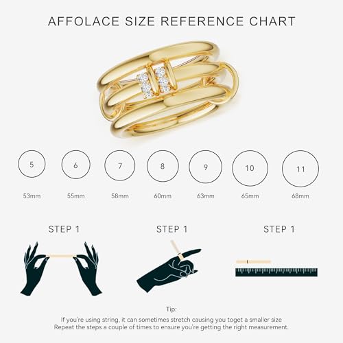 Gold Stackable Rings for Women Non Tarnish, Dainty 14K Gold/Silver Plated Cubic Zirconia Spinelli Ring Chunky Multi Rings Mixed Metals Ring Stack Set Non Tarnish Jewelry - color: Plain-Gold, size: 8