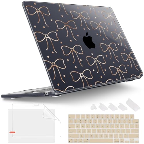 Tuiklol for MacBook Air 13 inch Case M5 2026 M4 2025 M3 2024 M2 2022 Release Model A3449 A3240 A3113 A2681,Plastic Hard Shell Cover for MacBook Air 13.6 with Touch ID, Gold Bow - color: Gold Bow