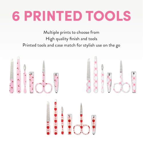 Éclat Manicure Pedicure Kit for Men & Women, 6Pcs Finger & Toe Nail Care Tools Includes Nail Clipper Cutter, Tweezer, File, Cuticle Pusher, Personal Care Professional Grooming Set With Travel Case - color: Mini Mani+pedi Print Set (6pc Plaid)