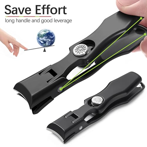 Nail Clippers with Wide Jaw, Safety Lock & Clippings Catcher, Great for Men Seniors Thick Toenails & Fingernail, No Splash Heavy Duty Stainless Steel Sharp Nail Cutter for Women, Black - color: Black