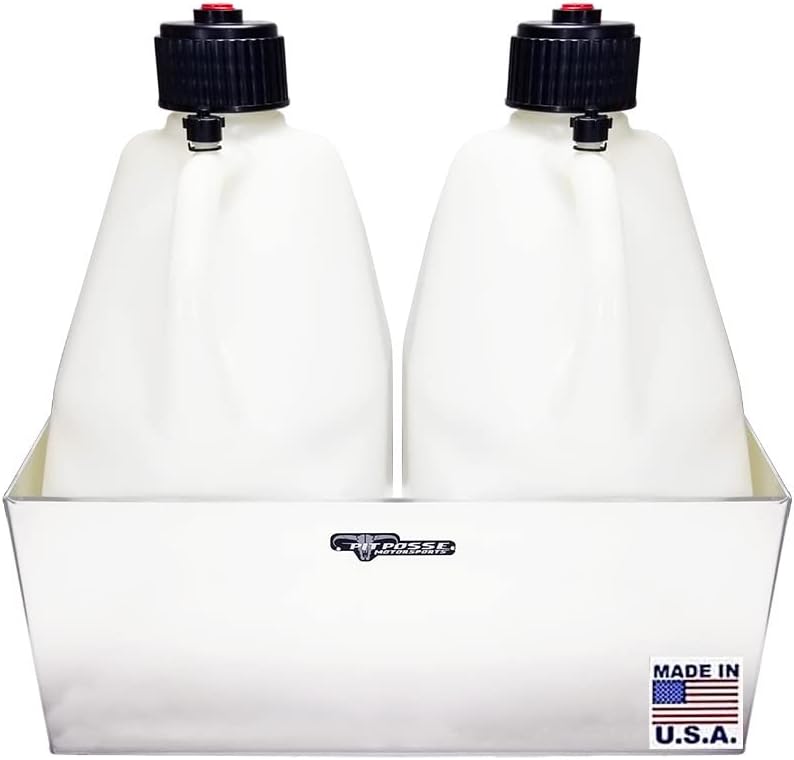 Pit Posse PP3344 Double Utility Jug Holder Storage Rack Shelf - Holds Two 5-Gallon Jugs - Made in USA - Anti-Rusting Aluminum - Shop Garage Enclosed Race Trailer Car Automotive Accessories (Silver)