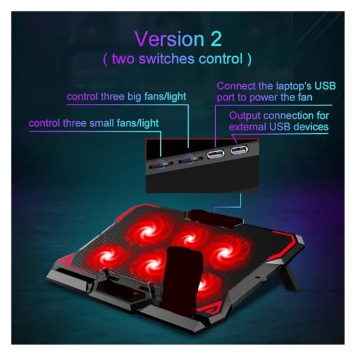 17inch Gaming Laptop Cooler Six Fan Led Screen Two USB Port 2600RPM Laptop Cooling Pad Notebook Stand for Laptop(A) - color: A