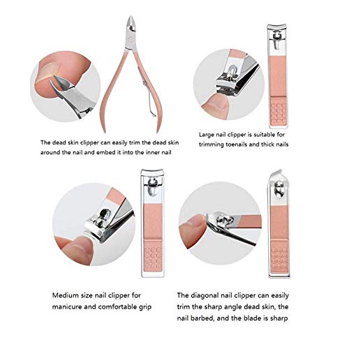 Manicure Set, 12 In 1 Stainless Steel Professional Pedicure Kit Nail Scissors Grooming Kit with Pink Leather Travel Case Pink - color: 12 in 1