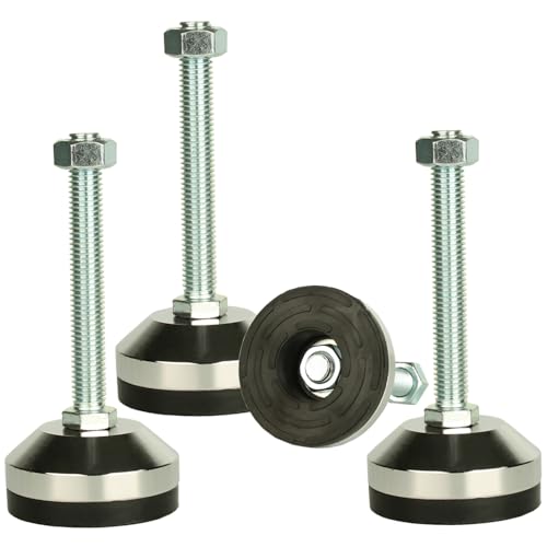 Heavy Duty Leveling Feet, M12 Thread,1300lb Capacity,4 Pcs | Stainless Steel Adjustable Leg Levelers for Shelving, Workbench, Machinery Devices,2.36" Dia Base with Anti-Slip Nylon Pad - size: D60xM12x100,4 Pcs