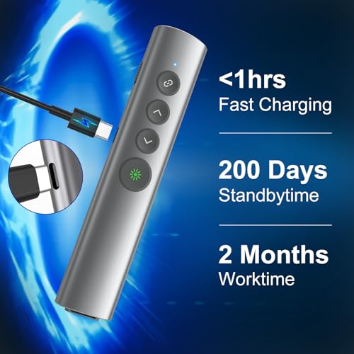 Rechargeable Green Laser Pointer for Presentation, Clicker for PowerPoint Presentations, USB-C/A Power Point Clicker, Wireless Presenter Remote for Computer/Mac/PPT/Google Slide Advancer - style: Metal 02 Green Laser