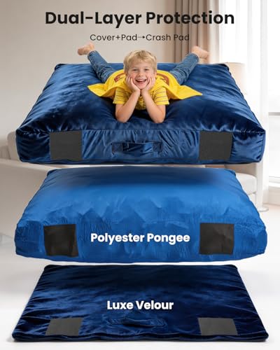 Crash Pads for Kids Sensory, Climbing Crash Pads, Crash Mat Sensory Room Play Equipment, Soft Foam Landing Zone, Luxe Velour, Cover Washable - size: 4FT