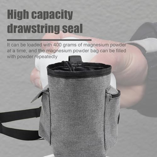 Chalk Bag for Rock Climbing Drawstring Closure Zippered Pockets Adjustable | Chalk Organizer for Rock Climbing, Bouldering, Weightlifting, Gymnastics, Adults Women Men - color: Gray