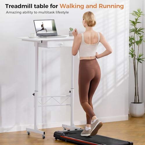 COMHOMA Small Standing Desk Adjustable Height Small Computer Desk Mobile Portable Rolling Laptop Table with Wheels 32" Computer Workstation Sit Stand Desks Portable Standing Table Treadmill desks - color: Cf-white