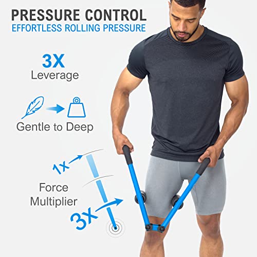 DoubleUP Roller D2 Leg & Arm Massager, Metal Frame + 2 Rollers, Blue | 3X Lever-Action Pressure Control. 2 Quick-Change Rollers. For IT Bands, Calves, Quads, Hamstrings, Thighs, Arms. - color: Blue
