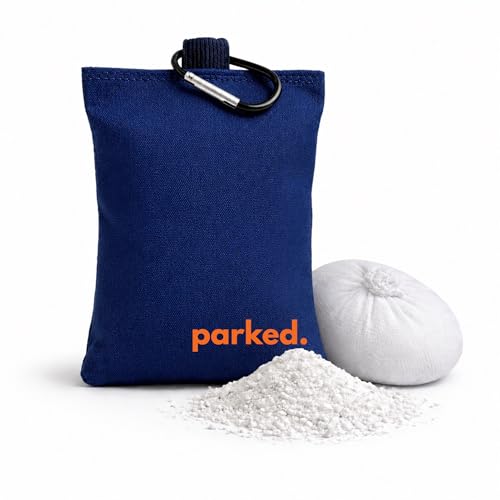 Refillable Disc Golf Chalk Bag with Carabiner, 2 Chalk Balls Included – Grip Bag for Dry Hands & Consistent Release, Frisbee Golf Accessory - style: Parked. – Navy & Orange