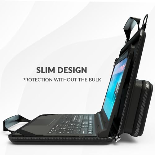 13-14 Inch Always-on Chromebook Protective Hard Case with Accessory Pouch and Adjustable Shoulder Strap - color: Deep Blue