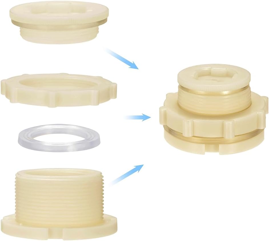 1.25 Female ABS Bulkhead Fitting, Plastic Water Tank Connector Adapter Fitting with Plugs for Outdoor rain Barrel Garden Hose Adapter Spigot kit Water Tank Gallon Drain Bucket(Set of 4)