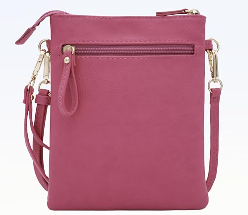 Solene Small Multi Zipper Pockets Crossbody Bag with Detachable Wristlet - color: Fuchsia