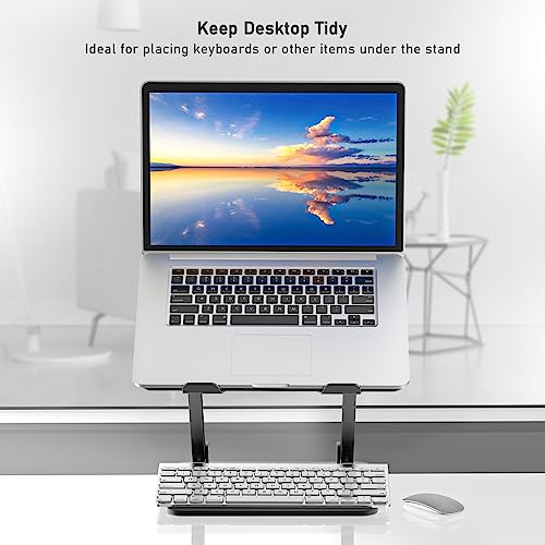 BoYata Laptop Stand, Adjustable Metal Desktop Riser, Up to 15 Inches, Black | Slide-Proof Silicone Pads and Protective Hooks Provide Stable Support for MacBook, Notebooks and Laptops up to 15 Inches - color: Black