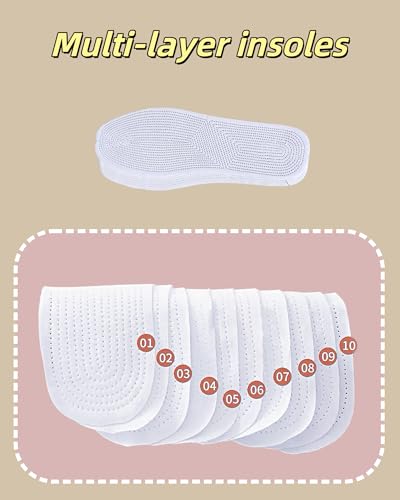 Shoe Insoles for Men Washable & Zero-Drop, 4 Pairs Thick Reusable Cotton Inserts, Breathable Barefoot Pads for Dress Shoes,Derbies,Oxfords & Boat Shoes (White, 9.5 Women / 8.5 Men) - size: 9.5 Women / 8.5 Men