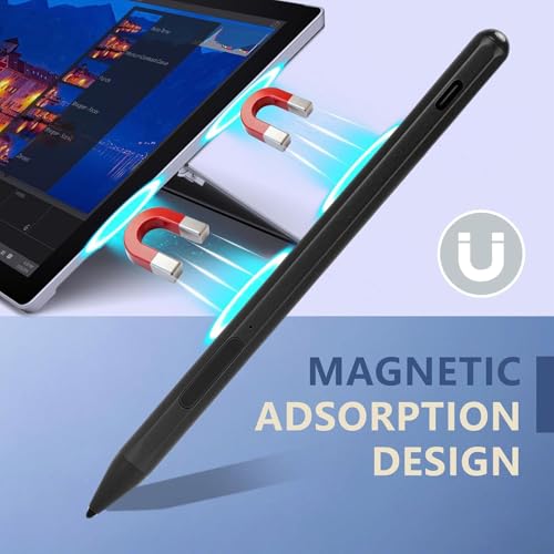 Rechargeable Stylus Pen for 16 13 Touchscreen Laptops, 4096 Pressure Levels Tilt Active Pen MPP 2.0 with Palm Rejection Eraser Shortcut Buttons (Black) - color: Black