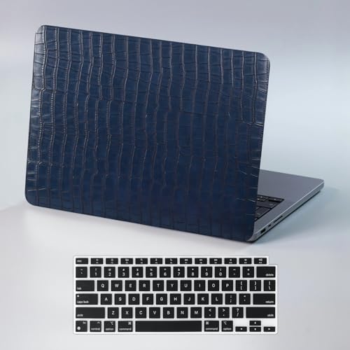 Case for Crocodile MacBook Pro 14 inch 2026-2021 M5 M4 M3 M2 M1 Logo Cutout | Luxury Alligator Skin Textured Leather Hard Case+Keyboard Cover (A3426 A3427 A3434 A3112 A3185 A3401 A2918 A2992 A2779 A2442) - color: # Crocodile Skin Blue