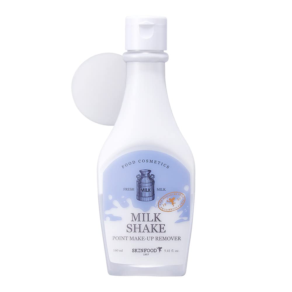 SKINFOOD Milk Point Make-up Remover 160ml (5.41 fl.oz.) - Two Layered Gentle Deep Makeup Cleanser (Emulsion + Water), Rich Moisturizing and Soft Smooth Feeling for Sensitive Eyes and Lips