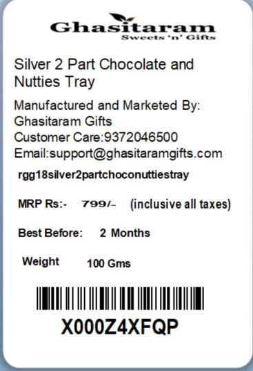 Ghasitaram Gifts Rakhi Gifts for Brothers Rakhi Chocolate Silver 2 Part Chocolate and Nutties Tray with Pearl Rakhi