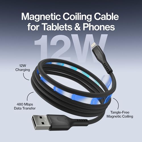 Statik MagStack USB A to Lightning Coiling Magnetic Charging Cable, 12W | MFi-certified Nylon Braided Tangle-Free, Magnetic Coiling, Data Transfer, Compatible with iPhone & iPad, 6FT Black, 3 Pack - color: Black, size: 6ft (3 Pack), style: USB-A to Lightn