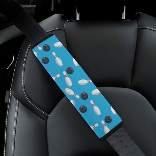 2 Pack Sport Bowling Ball Pins Blue Car Seat Straps Shoulder Pads Universal Fit Neck Strap Covers for Adults and Children, All Vehicles, Pressure Relief - color: Pattern 1077