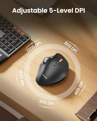 ProtoArc EM02 Wireless Trackball Mouse, Ergonomic Thumb Ball Control, Gray | 0/15° Adjustable Angle for Different Wrist Positions, Connect 3 Devices Via Bluetooth/2.4G USB-A, Rechargeable Battery - color: Gray