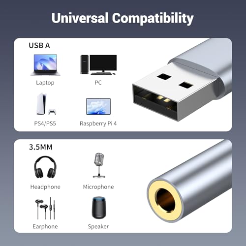 2 Pack USB to 3.5mm Jack Audio Adapter,USB to Audio Aux Headphone Cable | External Stereo Sound Card,USB A to 3.5mm TRRS Female Headset forPS4/PS5/Headphone/Mac/Linux/Laptop/Desktops/Docking Station - size: 2Pack 4 inch