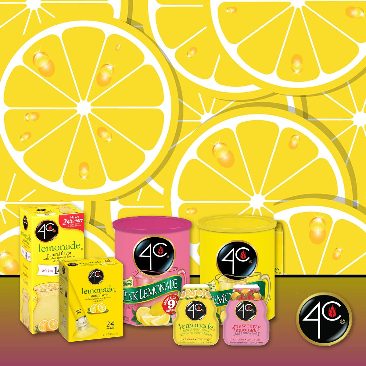 4C Lemonade Powdered Drink Mix Canister – 6 Pack, 9 Quarts, Family Sized Bundle