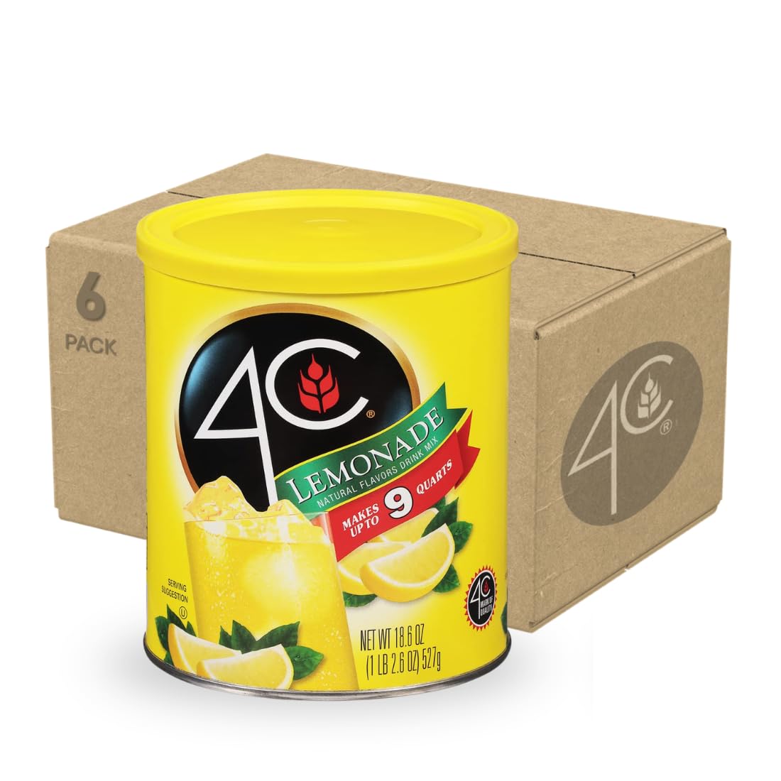 4C Lemonade Powdered Drink Mix Canister – 6 Pack, 9 Quarts, Family Sized Bundle