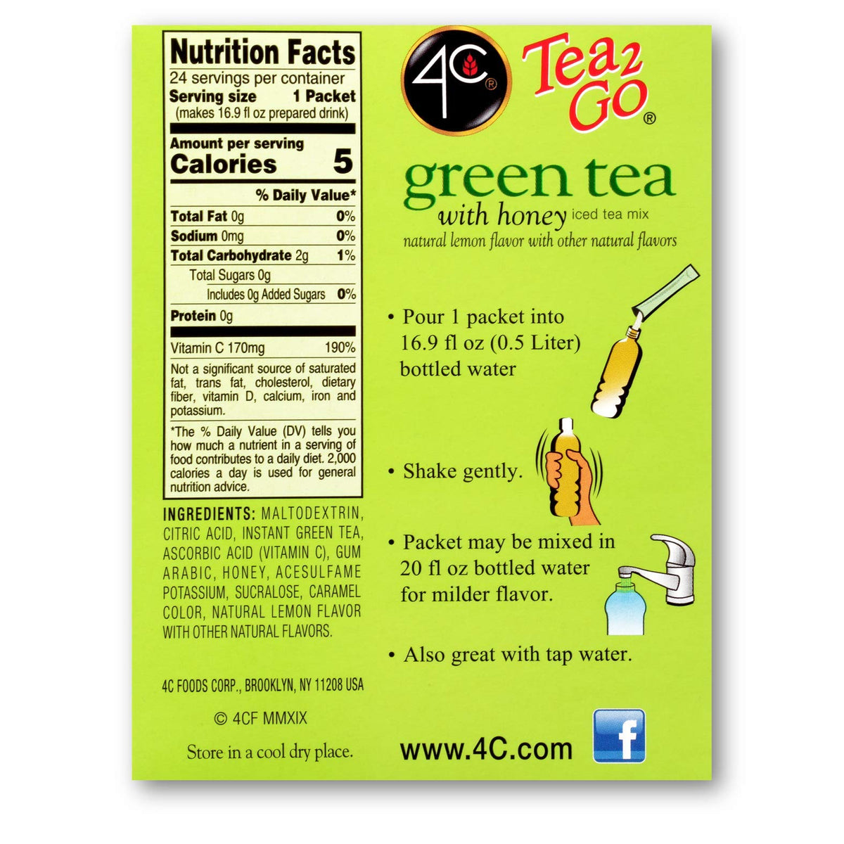 4C Totally Light Tea 2 Go Green Tea Ice Tea Mix – Sugar Free, 0 Calories, Pack of 3
