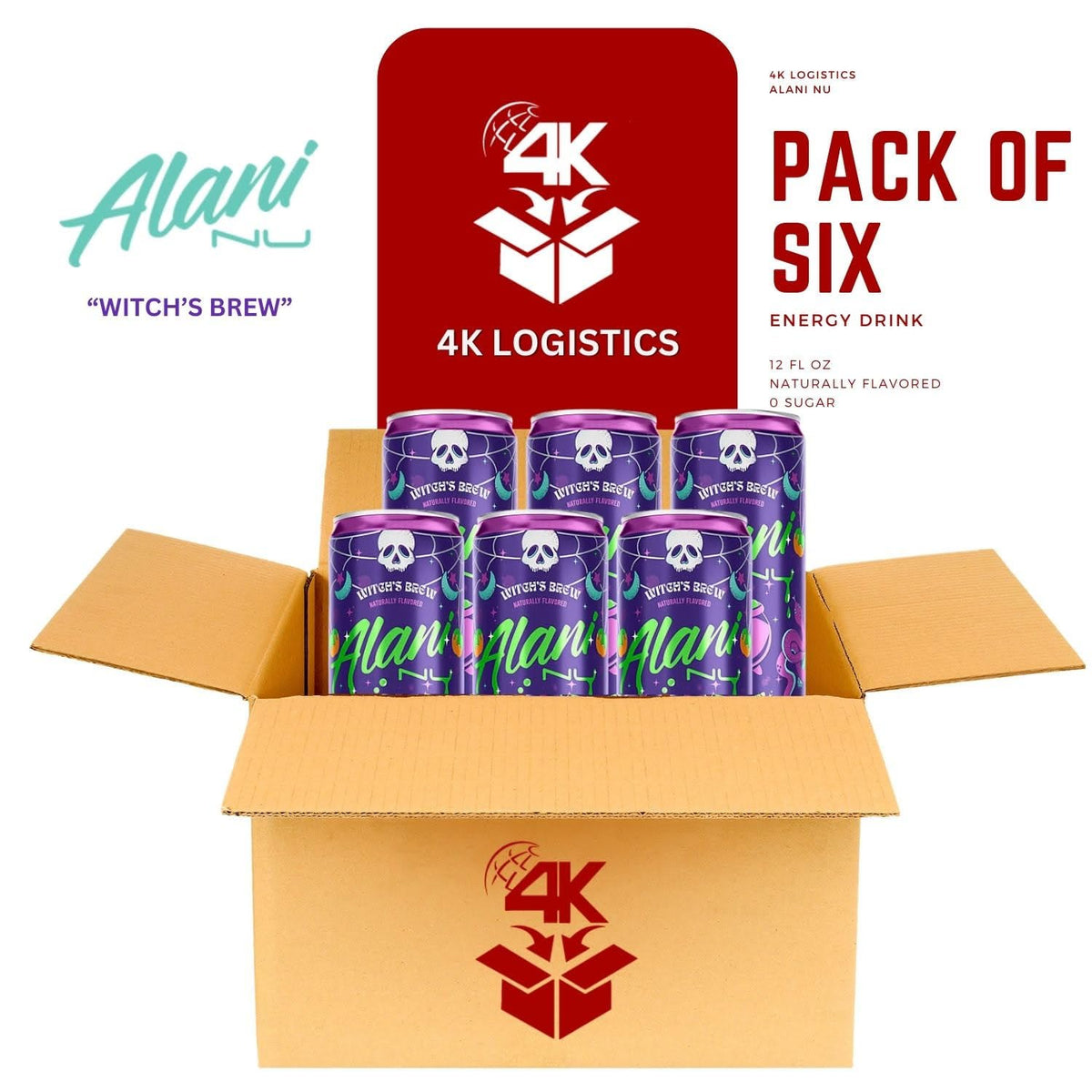 Alani Nuu Witches Brew Pack of 6 – 12 fl oz | 4K Logistics Bundle