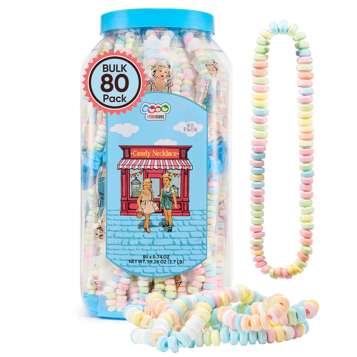 4YoreElves 80 Candy Necklaces – Nostalgic Pastel Candy Jewelry for Party Favors & Goodie Bags
