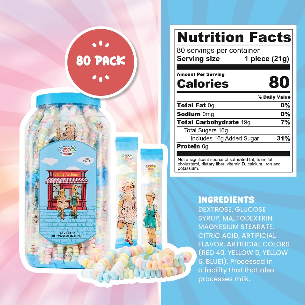 4YoreElves 80 Candy Necklaces – Nostalgic Pastel Candy Jewelry for Party Favors & Goodie Bags