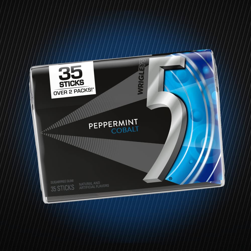 5 Gum Peppermint Cobalt Sugar Free Gum — 35-Stick Pack | Refreshing Mint