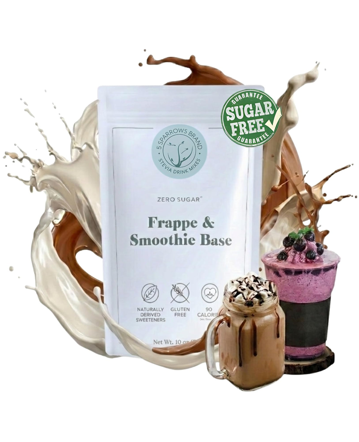 5 SPARROWS Healthy Sugar-Free Frappe Mix Powder – Stevia-Sweetened, Zero Sugar, Keto-Friendly, 10 oz