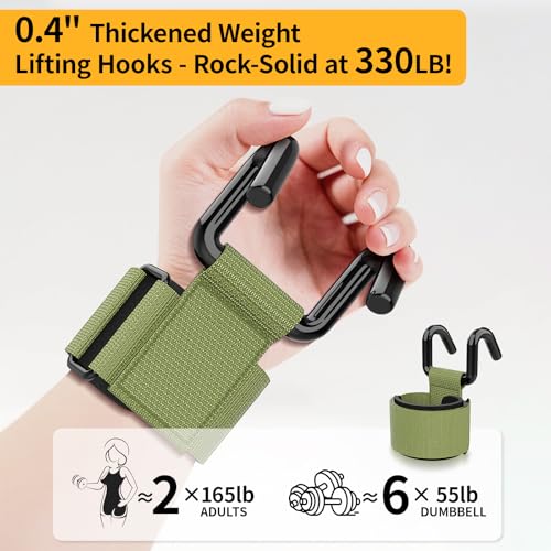GPANDAG Weight Lifting Hooks for Men and Women (Pair) | 330 LB Heavy Duty Gym Lifting Wrist Strap Hook for Deadlifts, Pull-Ups, Strength Training, 0.4inch Grip Weightlifting Hooks - color: Army Green
