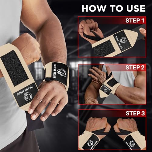 TECEUM Weightlifting 18" & 12" Wrist Wraps with Thumb Loop – Heavy Duty Wrist Workout Braces for Men and Women – Ideal for Powerlifting, Strength Training, Bodybuilding - color: Beige, style: 12" – Arms on Fire