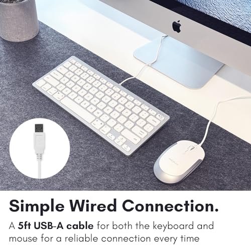Macally USB Wired Keyboard and Mouse Combo for Mac and PC - Save Space with a Compact Small Apple Keyboard and Mouse for MacBook Pro/Air, iMac Mini/Pro