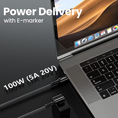 Fasgear USB C to USB C 3.2 Gen 2x2 Cable, 10ft, Black | 90 Degree, 4K Video, 20Gbps, 100W, Nylon Braided, Compatible with Mac-book Pro, i-Pad Pro, Laptops, Monitors, Galaxy S22 - color: Black, size: 10 ft