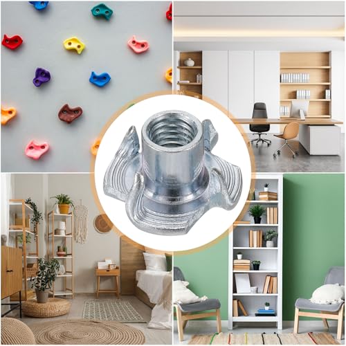 HARFINGTON M5x8mm T-Nuts 4 Pronged Tee Nut 0.57" x 0.31" Fully Thread Carbon Steel Inserts for Wood, Rock Climbing Holds, Cabinetry, Furniture 100pcs - size: M5x8mm, 14.5mm